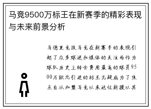 马竞9500万标王在新赛季的精彩表现与未来前景分析